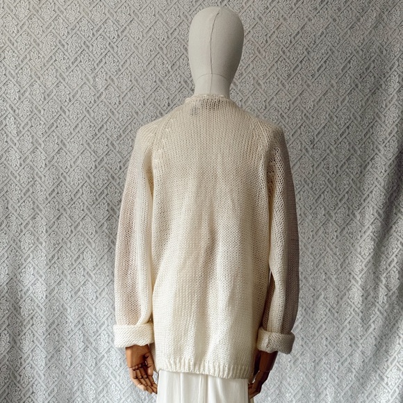 Vintage Cream Floral Embroidered Cable Knit Cardigan | One Size | Hand-Made - Picture 8 of 12